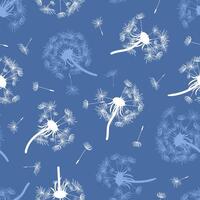 This whimsical dandelion pattern features intricate illustrations set against a beautiful blue background hue, creating a charming and uplifting design that is perfect for seasonal decor, textiles vector