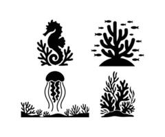 Coral Reef And Sea Life Set, Ocean Animal Graphics vector