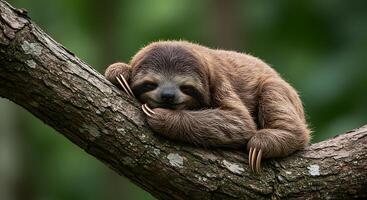Adorable Sloth Napping on a Branch photo