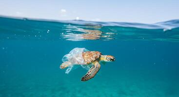 Sea Turtle Entangled in Plastic. A Cry for Ocean Conservation photo