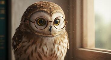 Spectacled Owl by the Window. A Portrait of Serene Wisdom photo