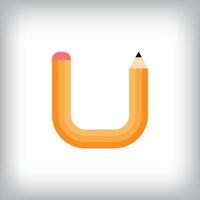 The letter U looks like it was drawn with a pencil, which increases the creativity of the design. The simplest design of the education icon. vector