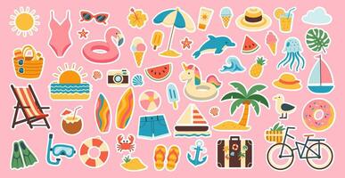 A collection of stickers featuring various beach vector