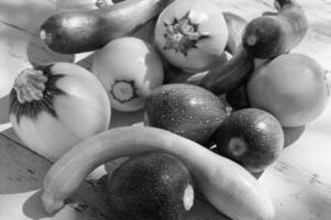 Courgettes on a dinner table close view background creative background photo