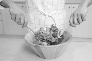 Person Mixing Salad, Close View Background, Food Photography creative background photo