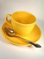 A cup of coffee on a table close view background Version 18 photo