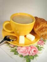 A cup of coffee on a table close view background Version 22 photo