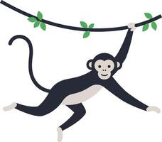 Playful monkey swinging on a branch in a minimal style illustration vector