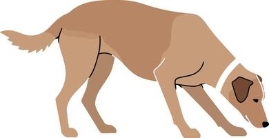 A playful brown dog sniffing the ground in a minimal, flat illustration vector
