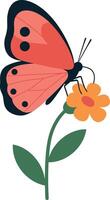 Butterfly perched on a vibrant flower in flat art style showcasing natures beauty and color harmony in a whimsical setting vector
