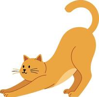 Orange cat stretching gracefully in a playful pose, minimal design style, cheerful illustration vector