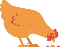 Orange hen foraging on the ground in a flat and cheerful illustration vector