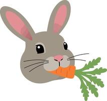 Cute rabbit character with carrot in mouth, flat design style, cheerful illustration vector