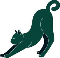 Stretching green cat in minimal flat design showcasing playful energy in illustration vector