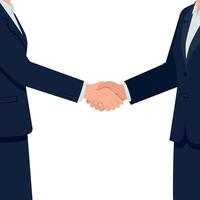 Two business professionals shaking hands in a formal setting, minimal illustration vector