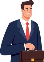 Confident businessman in a tailored suit holding a briefcase in a flat illustration vector
