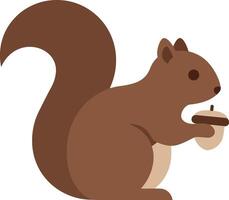 Squirrel holding an acorn in a playful pose, flat illustration vector