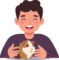 Happy boy with a guinea pig in flat art style showcasing joy and companionship vector