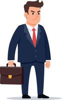 Businessman in a suit holding a briefcase, standing confidently in a flat illustration vector