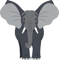 Gray elephant standing proudly with large ears in a minimalist flat design illustration vector