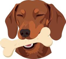 Happy dog with a bone in its mouth in a flat illustration vector