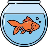 A vibrant goldfish swimming gracefully in a round fishbowl with water bubbles in flat art vector