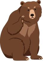 Brown bear sitting and waving in a playful, flat design style art vector
