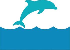 Dolphin leaping above stylized blue waves in flat minimalist design art vector