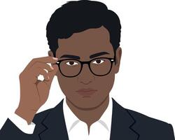 Professional man adjusting glasses while wearing a suit in a minimal illustration vector