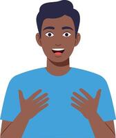 Happy young man expressing excitement in a minimal flat design illustration vector