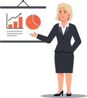 Businesswoman presenting data in a professional setting with minimal style illustration vector
