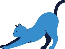 Blue cat stretching gracefully in a minimal style illustration vector
