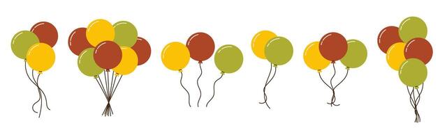 Set of helium balloons bunches on strings air flying up vector