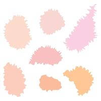 Seven abstract shapes. Pastel pink and orange tones. White background. Irregular, jagged edges. Digital illustration. Soft color palette. Delicate aesthetic. Organic forms. Modern design. vector