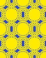 Symmetrical geometric pattern. Bright yellow and deep blue color. Seamless repeat design. Intricate floral shapes. Stylized lattice work. Bold color contrast. Digital illustration. Decorative patte vector
