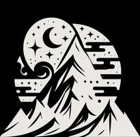 Mountain with stars and moon in the background vector