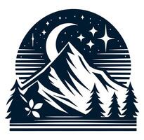 Mountain with trees and a moon in the sky vector