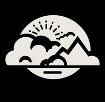 A black and white logo of a mountain and clouds vector