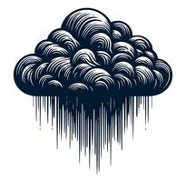 Black and white illustration of a cloud with rain vector