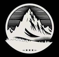 Logo for a mountain illustration range with trees and sun vector