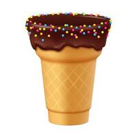 Illustration of an ice cream cone with chocolate coating and colorful sprinkles on a white background showcasing a delicious treat. vector