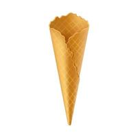 Realistic illustration of a single empty waffle cone. Golden brown with a textured surface and scalloped edges, ideal for holding favorite ice cream flavors. vector