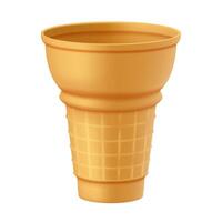 Illustration shows an empty waffle cone with a grid texture on a white background. The cone has a wide opening at the top, perfect for holding ice cream. vector