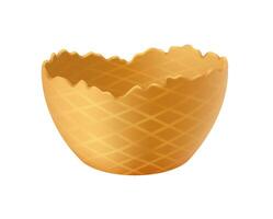 Illustration of an empty waffle bowl featuring a crisscross pattern. Ideal for serving ice cream or other desserts. The bowl showcases a light brown hue and textured detail. vector