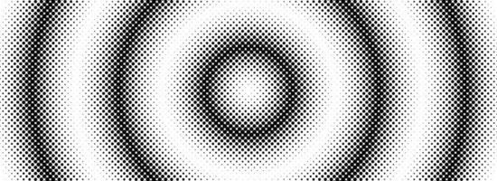 Halftone circle background. Radial comic target texture. Black and white dotted circular gradient. Fading rough dot epicenter wallpaper concept. Grunge round pop art gradation backdrop vector