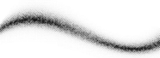 Black halftone wave background. Dotted curved flow wallpaper. Abstract textured grainy fluid backdrop. Grit pop art swoosh element for poster, banner, overlay, card, brochure, flyer, leaflet vector