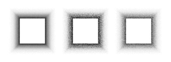 Black stippled square frame set. Dotted gradient border collection. Rectangle picture holders for banner template, copy space, collage, emblem, poster, box. Frame element bundle vector