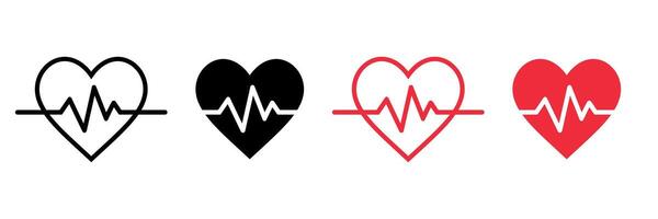Heartbeat icon set in solid and stroke style. vector