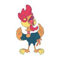 Cheerful and energetic rooster with a cute expression, spreading positive vibes in a lively cartoon style vector