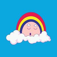 Adorable sleeping rainbow resting between fluffy clouds in a cute and dreamy style, perfect for nature themes vector